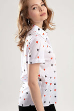 Load image into Gallery viewer, Women White Cards Printed Double Sleeve Shirt Shirts 2021 Fashion