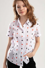 Load image into Gallery viewer, Women White Cards Printed Double Sleeve Shirt Shirts 2021 Fashion