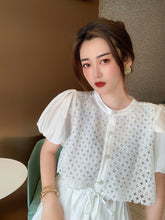 Load image into Gallery viewer, Women White Long Shirts Shorts Two Piece Sets Lace Splicing Short Sleeve Drawstring Blouse+Mini Pant Suits 2021 Summer Fashion