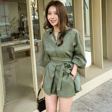 Load image into Gallery viewer, Women White Long Shirts Shorts Two Piece Sets Lantern Sleeve Belt Blouse + Mini Pant Suits 2020 Summer Fashion OL Clothing Set