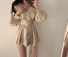 Load image into Gallery viewer, Women White Long Shirts Shorts Two Piece Sets Lantern Sleeve Belt Blouse + Mini Pant Suits 2020 Summer Fashion OL Clothing Set