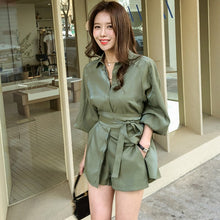 Load image into Gallery viewer, Women White Long Shirts Shorts Two Piece Sets Lantern Sleeve Belt Blouse + Mini Pant Suits 2020 Summer Fashion OL Clothing Set