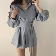 Load image into Gallery viewer, Women White Long Shirts Shorts Two Piece Sets Lantern Sleeve Belt Blouse + Mini Pant Suits 2020 Summer Fashion OL Clothing Set