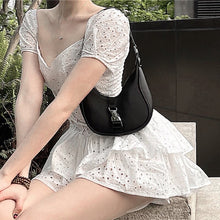 Load image into Gallery viewer, Women White Patchwork Ruffles Lace Hollow Out Dress New Square Neck Short Puff Sleeve Slim Fit Fashion Tide Summer 2021 Vestidos