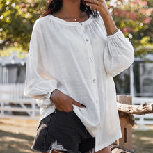 Load image into Gallery viewer, Women White Shirt 2021 Cotton Shirts Fashion Lapel Casual Solid Long Sleeve Shirts and Blouses Buttons Loose Top Autumn Blusas