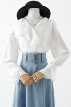 Load image into Gallery viewer, Women White Shirts Summer New 2021 Ruffles Neck Flare Sleeved Loose Chiffon Office Lady Elegant Blouse Outwear Tops