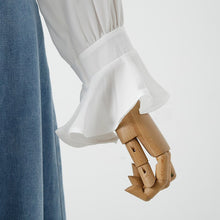 Load image into Gallery viewer, Women White Shirts Summer New 2021 Ruffles Neck Flare Sleeved Loose Chiffon Office Lady Elegant Blouse Outwear Tops