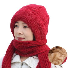 Load image into Gallery viewer, Women Winter Knitted Windproof Cap Scarf Knitting Thickening Hat Female Wool Hat Plus Velvet Ski Mask Hat Ear Protection Cap New