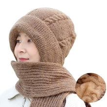 Load image into Gallery viewer, Women Winter Knitted Windproof Cap Scarf Knitting Thickening Hat Female Wool Hat Plus Velvet Ski Mask Hat Ear Protection Cap New