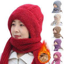 Load image into Gallery viewer, Women Winter Knitted Windproof Cap Scarf Knitting Thickening Hat Female Wool Hat Plus Velvet Ski Mask Hat Ear Protection Cap New