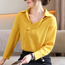 Load image into Gallery viewer, Women Yellow Chiffon Shirt New 2021 Spring Autumn Long Sleeve Blouse Shirt Elegant Loose Vintage Tops Office Lady