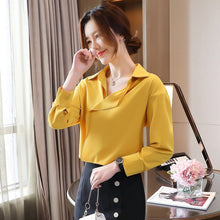 Load image into Gallery viewer, Women Yellow Chiffon Shirt New 2021 Spring Autumn Long Sleeve Blouse Shirt Elegant Loose Vintage Tops Office Lady