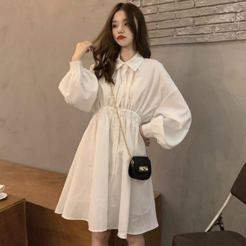 Women dress Long Sleeve White black Shirt Dress for women Casual Turn Down Collar Mini Dress Button Lady A Line Office Vestidos