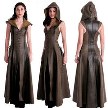 Load image into Gallery viewer, Women fashion Sexy Slim Lace Up Leather Medieval Ranger Long Dress Adult Coats Cosplay disfraz mujer Costume Halloween
