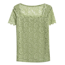 Load image into Gallery viewer, Women lace tops New 2020 Summer short sleeve lace shirt Square collar women tshirt Solid color summer tops blusas