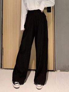 Women pants 2021 Retro Solid Color Wild Straight Wide Leg Pants Female Spring New Korean Fashion High Waist Casual Long Pants