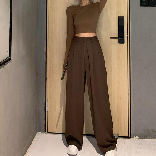 Women pants 2021 Retro Solid Color Wild Straight Wide Leg Pants Female Spring New Korean Fashion High Waist Casual Long Pants