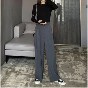 Women pants 2021 Retro Solid Color Wild Straight Wide Leg Pants Female Spring New Korean Fashion High Waist Casual Long Pants