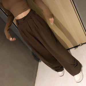 Women pants 2021 Retro Solid Color Wild Straight Wide Leg Pants Female Spring New Korean Fashion High Waist Casual Long Pants