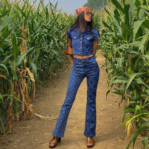 Women pants Girl Print Floral High Waist Flare Pants Women fashion Summer Long Trousers Summer Sweatpants Capris Pant Bottom