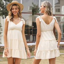 Load image into Gallery viewer, Women&#39;s A-Line Dress 2021 Summer Cotton and Linen Bow V-Neck Sleeveless Female Short Dresses Sexy Streetwear Fashion Lady Dress