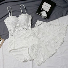 Load image into Gallery viewer, Women&#39;s Beach Bathing Suit Sexy Knitted Swim Skirt Black Hollow Out Swimsuit Push Up Swimwear Lace Bikinis Female Swim Biquini