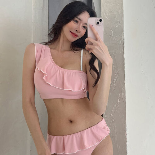 Women's Bikini Set Ruffle Bathing Swimwear Swimsuit Removable Pad Beach Suit 2022 Koren Style Bathing Suit Women
