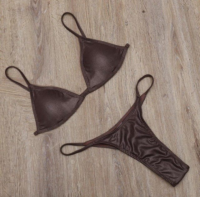 Women's Bikini Summer Beach Swimsuit Micro Swimwear Sexy V-Neck Thin Straps Low Waist Briefs Beachwear Brazilian Bikini 2021