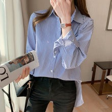 Load image into Gallery viewer, Women&#39;s Blouses Cotton Blend Long Sleeve Tops Fashion Casual Polo Shirts Stripe Loose Commute Office Lady Blusas