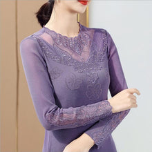 Load image into Gallery viewer, Women&#39;s Bottoming Shirt New 2021 Spring Autumn Long Sleeve Mesh Tops And Shirt Hot Drilling Embroidered Plus Size Women T-Shirt