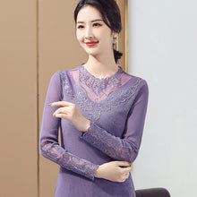 Load image into Gallery viewer, Women&#39;s Bottoming Shirt New 2021 Spring Autumn Long Sleeve Mesh Tops And Shirt Hot Drilling Embroidered Plus Size Women T-Shirt