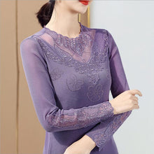 Load image into Gallery viewer, Women&#39;s Bottoming Shirt New 2021 Spring Autumn Long Sleeve Mesh Tops And Shirt Hot Drilling Embroidered Plus Size Women T-Shirt