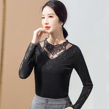 Load image into Gallery viewer, Women&#39;s Bottoming Shirt New 2021 Spring Autumn Long Sleeve Mesh Tops And Shirt Hot Drilling Embroidered Plus Size Women T-Shirt