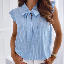Load image into Gallery viewer, Women&#39;s Casual Short Sleeve Ruffle Trim Bow Tie Blouse Summer 2021 Chiffon Top Shirts Polka Dot Print Formal Workwear S-XXL