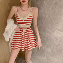 Load image into Gallery viewer, Women&#39;s Casual Tracksuits Summer Two Pieces Set Streetwear Stripe Camisole + Shorts Lady Cute Homewear Suits
