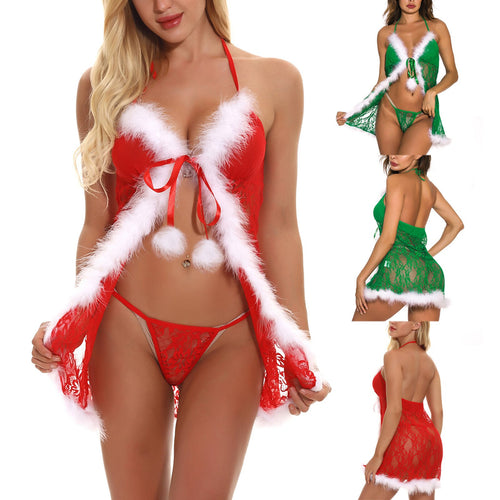 Women's Christmas Costume Sexy Lingerie Sleepwear Night Dress Xmas Lingerie Mesh Perspective Temptation Nightdress Best Gifts