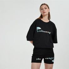 Load image into Gallery viewer, Women&#39;s Cotton Large Size Loose Leisure Sports Couple Suit Short Sleeve Pattern Universal Summer round Neck shirts and shorts