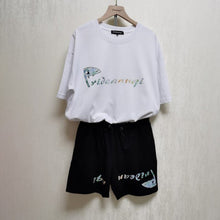 Load image into Gallery viewer, Women&#39;s Cotton Large Size Loose Leisure Sports Couple Suit Short Sleeve Pattern Universal Summer round Neck shirts and shorts