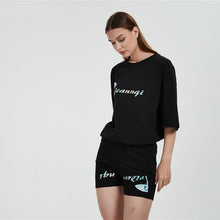 Load image into Gallery viewer, Women&#39;s Cotton Large Size Loose Leisure Sports Couple Suit Short Sleeve Pattern Universal Summer round Neck shirts and shorts