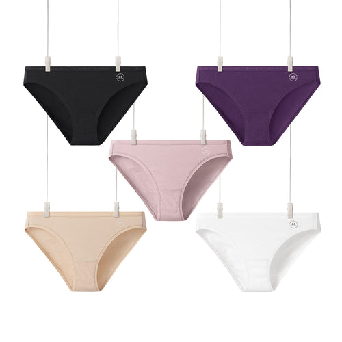 Women's Cotton Underwear Bikini Mid Rise Comfort Stretchy Tagless Ladies Panties 5 Pack