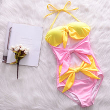 Load image into Gallery viewer, Women&#39;s Cut Out One Piece Swimwear Summer Beach Bathing Suit Solid Monokini Bow Front Swimsuit Padded Beachwear With Coves