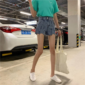 Women's Denim Shorts New High Waist 2021 Korean Style Slim Loose Summer Outdoor Wear A- Line Wide-Leg Hot Pants Fashion Jeans