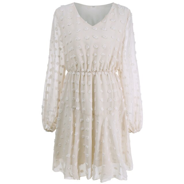 Women's Dress European Dress For Women Clothing Gentle Chiffon Long-Sleeve  Mesh Dresses Spring Sexy V-Neck Dress