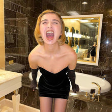 Load image into Gallery viewer, Women&#39;s Dress Fashion Sexy Knitted Sleeves Birthday Party Beach Black Strapless Dress Women&#39;s Removable Female Evening Vestidos