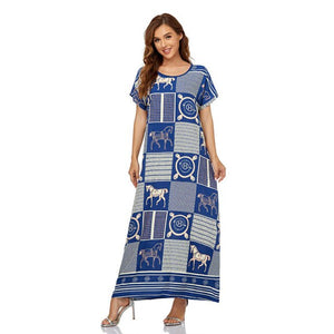 Women's Dress Muslim Woman Kimono Short-sleeved Long Dress Dubai Plus Size Loose  Printing Elegant Temperament Robe Abayas