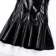 Load image into Gallery viewer, Women&#39;s Exotic PU Leather Dress Wet Look Sexy Bodycon Sex Dress High Collar Bottom Flare Mini Pleated Dress Nightclub Latex Dres