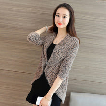 Load image into Gallery viewer, Women&#39;s Fashion Leopard Cashmere Sweaters Long Sleeve V Neck Casual Loose Cardigans knitting Thicken Tops