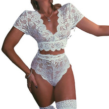 Load image into Gallery viewer, Women&#39;s Fashion Sexy Women&#39;s Lace Crochet Stitching Sexy Suit Sexy Pajamas Suit Exotic Apparel  Womens Lingerie Set Hollow Out