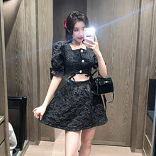 Load image into Gallery viewer, Women&#39;s Fashion Two-Piece Sets Sweet Pink Square Collar Puff Sleeve Sexy Short Crop Top + High Waist A-Line Skirts 2021 Summer
