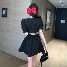 Load image into Gallery viewer, Women&#39;s Fashion Two-Piece Sets Sweet Pink Square Collar Puff Sleeve Sexy Short Crop Top + High Waist A-Line Skirts 2021 Summer